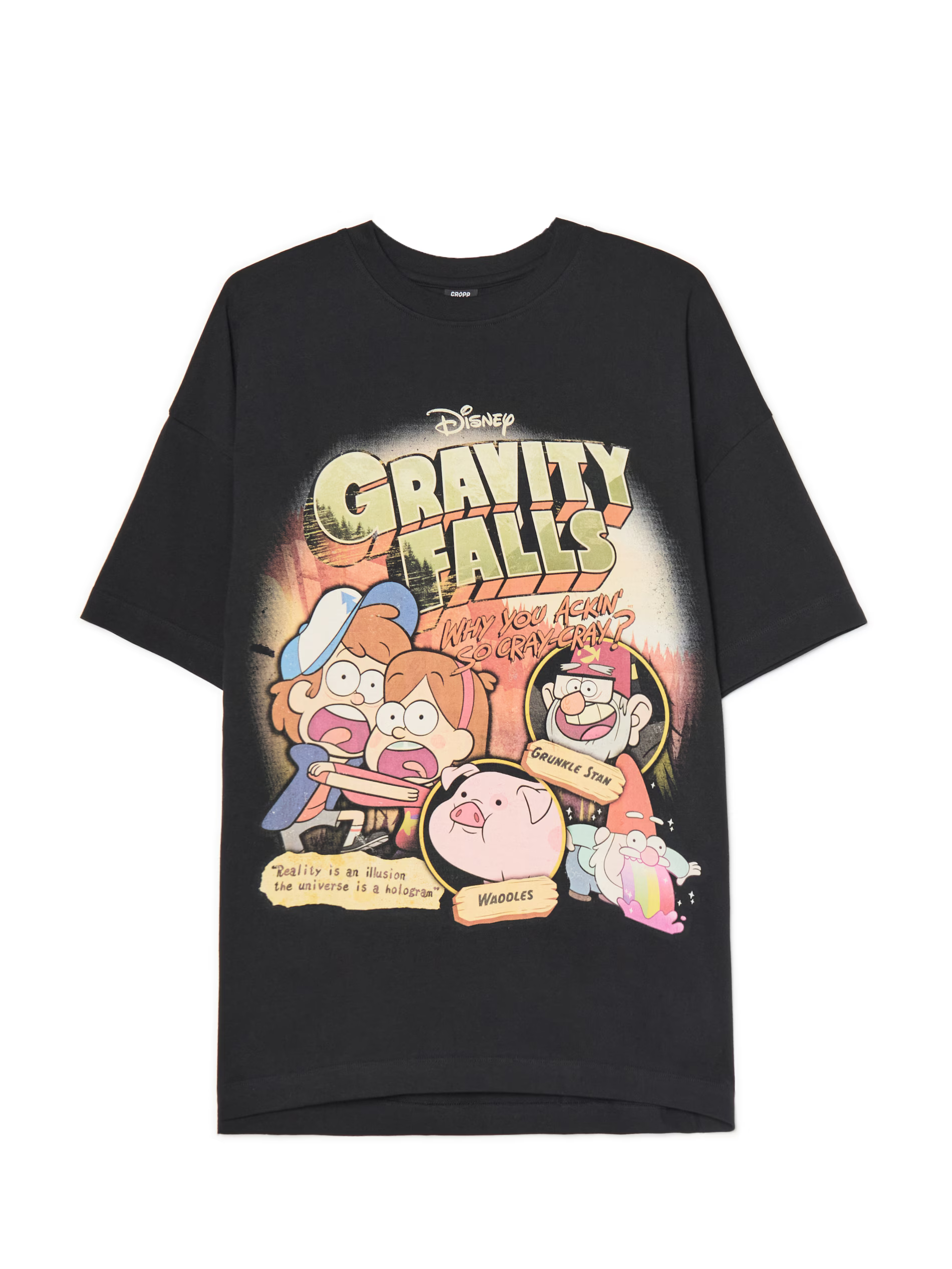 Tricou negru cu imprimeu Gravity Falls